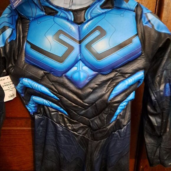 DC Blue Beetle Halloween Costume Medium 8 Kids Jumpsuit Mask Comic Book Hero - Picture 5 of 14